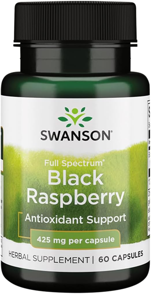 Swanson Black Raspberry - 전체 웰빙 지원을위한 초본 보충 - Flavonoids 및 비타민 C의 천연 소스 - (60 캡슐, 425mg 각각)
