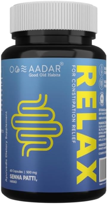 AADAR Re-LAX 변비 완화, Ayurvedic 소화 지원 및 Bowel Wellness Capsules, 60 Units - Senna, Harade, Ajwain 캡슐 Digestion
