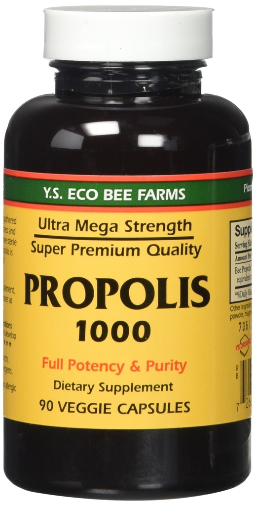 Propolis-Raw 처리되지 않은 1000mg Y.S. 유기 꿀벌 농장 90 모자