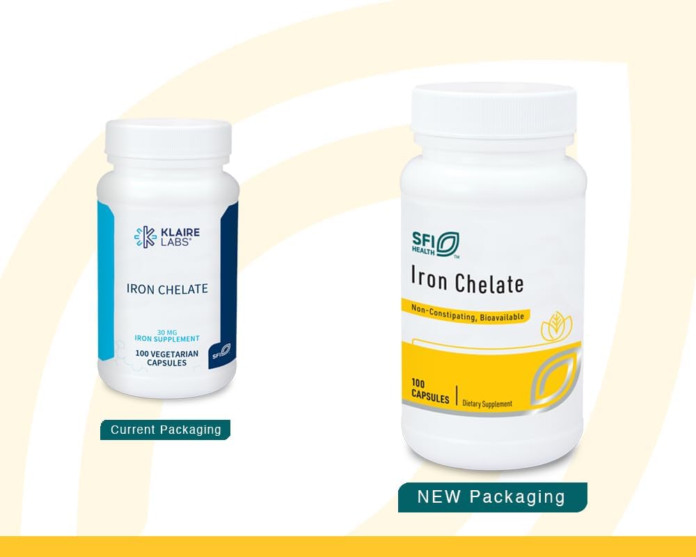 Klaire Labs SFI 건강 철 Bisglycinate 킬레이트 보충교재 - 30mg Ferrous Bisglycinate 킬레이트 - Stomach - Hypoallergenic (100 캡슐)에 Well-Absorbed & Gentle이기 위하여 디자인된