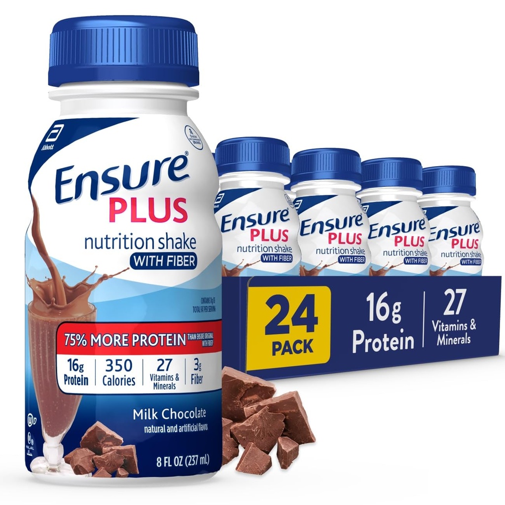 섬유로 더하기 밀크 초콜릿 영양 쉐이크 | 식사 교체 쉐이크 | 음료 준비 | 16g Protein and 27 Vitamins and Minerals | 8 fl oz - 24 Pack