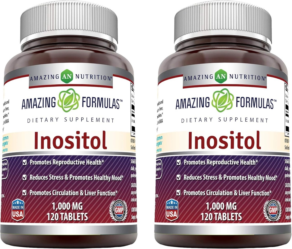 Amazing Formulas Inositol 1000mg 보충교재 | 정제 | Non-GMO | 글루텐 프리 | 미국제 (2 팩, 120 개)