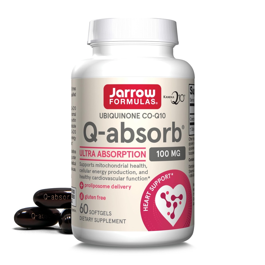 Jarrow 공식 Q-absorb Co-Q10 100 mg - 60 Softgels - 규정식 보충교재 - Mitochondrial 에너지 생산 & 심장 혈관 건강을 위한 산화 방지제 지원 - 60까지 서빙