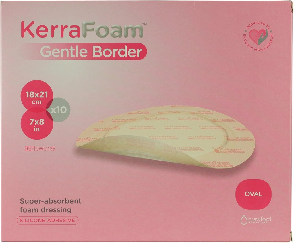 7 "x 8"Oval Gentle Border Foam Dressing for Wound Care (CWL1135) - 주변 스킨에 젠틀 인 동안 흡수 및 유지 배수로 인한 보청기 부상 치유. (10 박스)