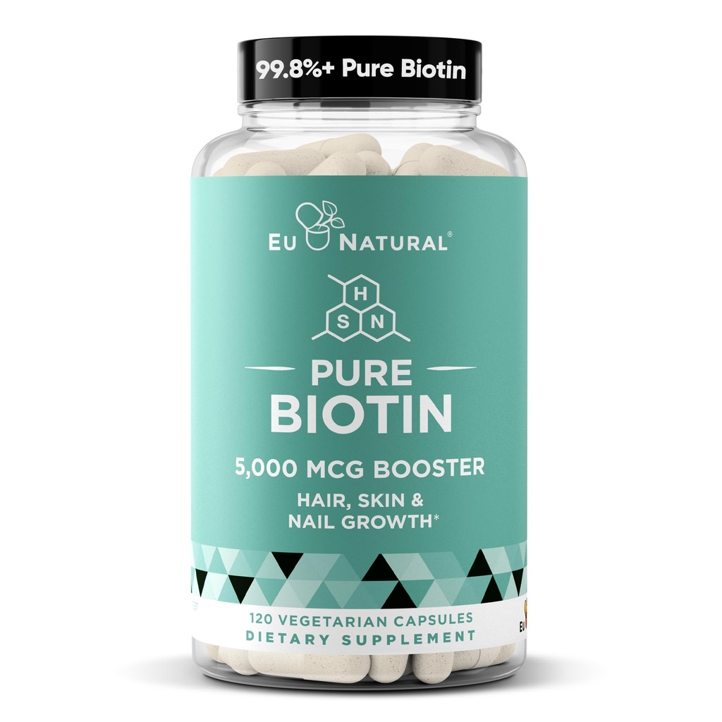 Biotin 5000 mcg 헤어 스킨 네일 보충 – 여성 및 남성에 대 한 높은 순수성 머리 성장 비타민 – 건강한 머리, 더 강한 손톱 및 Glowing 피부에 대 한 강력한 지원 제공 – 120 Vegan 소프트 캡슐