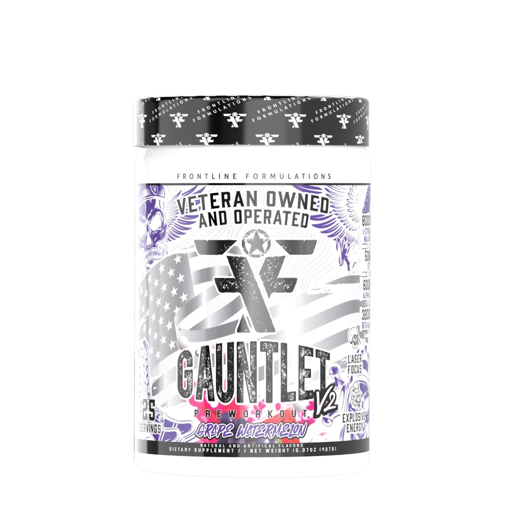 Gauntlet Pre-Workout Powder, 폭발 운동, 레이저 초점, 중간 자극, 놀라운 맛, 베테랑 소유 및 운영 (25 서빙, 포도 수박)