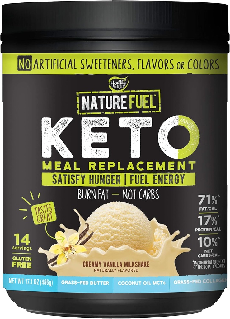 자연 연료 Keto 식사 보충 분말 - 코코넛 오일 MCT 및 잔디 볶음 버터와 함께 글루텐 무료 - 크림 바닐라 밀크 셰이크 - 14 서빙 - Pantry 친절, 17.1 Fl Oz