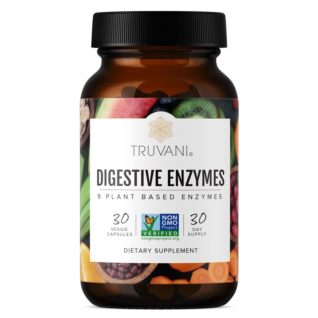 Truvani Digestive Enzymes | 9 Enzyme Blend | Digestive Support | Bloating | 증가된 영양 흡수 | 비 GMO 캡슐| 30일 공급