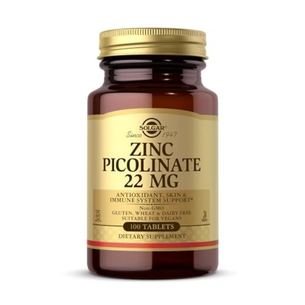 Solgar 아연 Picolinate 22 mg, 100 정제 - 건강한 피부를 촉진 - 면역 체계, 정상 맛 & 시각 지원 - 산화 방지제 - 비 GMO, Vegan, 글루텐 자유로운, 고약 - 100의 서빙