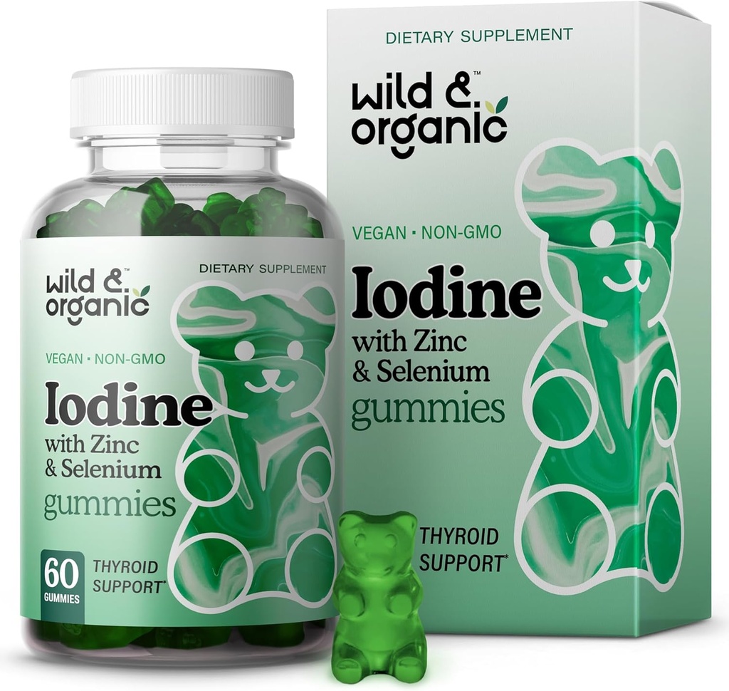 야생 & 유기 요오드 Gummies 250mcg - 면역 지원 Complex w/Potassium Iodide - Immunity & 전반적인 지원을 위한 Selenium 아연 요오드 보충교재 - 60 Vegan, Pectin 근거한 Gummies