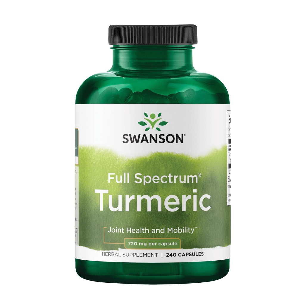 Swanson Turmeric 산화 방지제, 합동 건강, 심장 혈관, 간 해독, 계류 및 기억 지원 보충교재 Curcuma Longa (Rhizome) 720 mg, 240의 캡슐, 120의 서빙, 서빙 당 1.44 그램