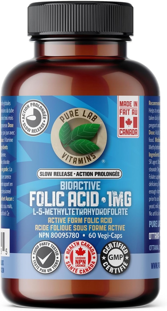 순수한 실험실 비타민 Bioactive Folic 산 1mg 느린 방출, 55 GR