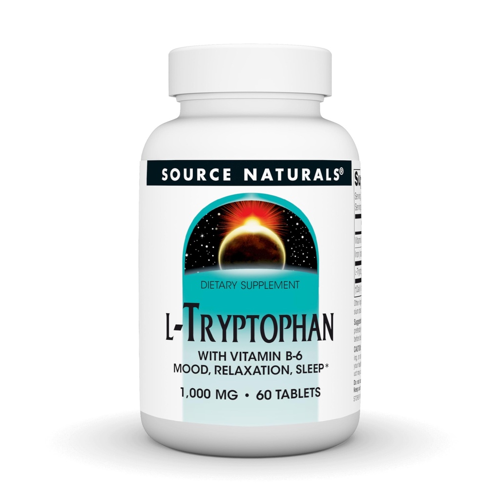 Source Naturals L-Tryptophan with Vitamin B-6 - 지원 무드, 휴식 및 수면 - 1000mg - 60 정제
