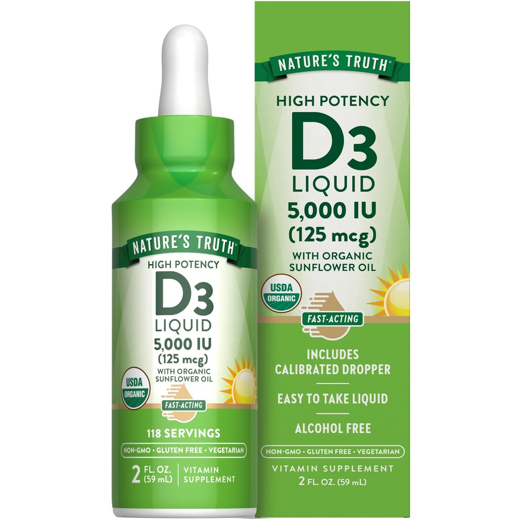 자연의 진실 비타민 D3 액체 | 5000 IU | 2 fl oz | Non-GMO와 글루텐 무료 보충