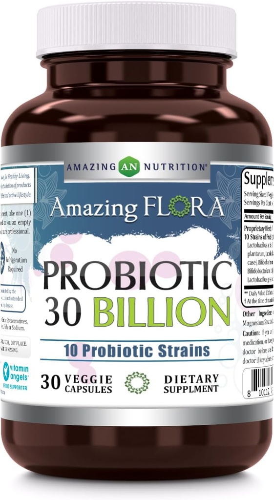 놀라운 Flora Probiotic 10 Best Probiotics Strains | 30억 | Veggie Capsules Supplement | Non-GMO | 글루텐 프리 | 미국 (1개 팩, 30개)