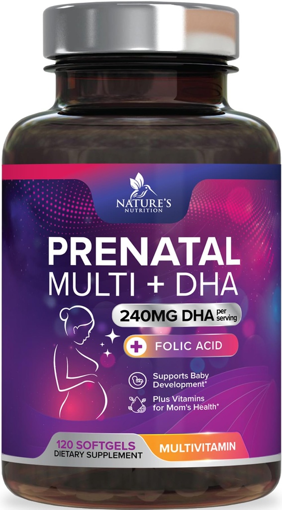 Folic Acid & DHA와 Prenatal 비타민, Folate & Omega 3의 여성, 비타민 A, C, D, B6, B12 & Iron, Pregnancy Supplement - 120 Softgels를 가진 태아 뇌 발달 지원
