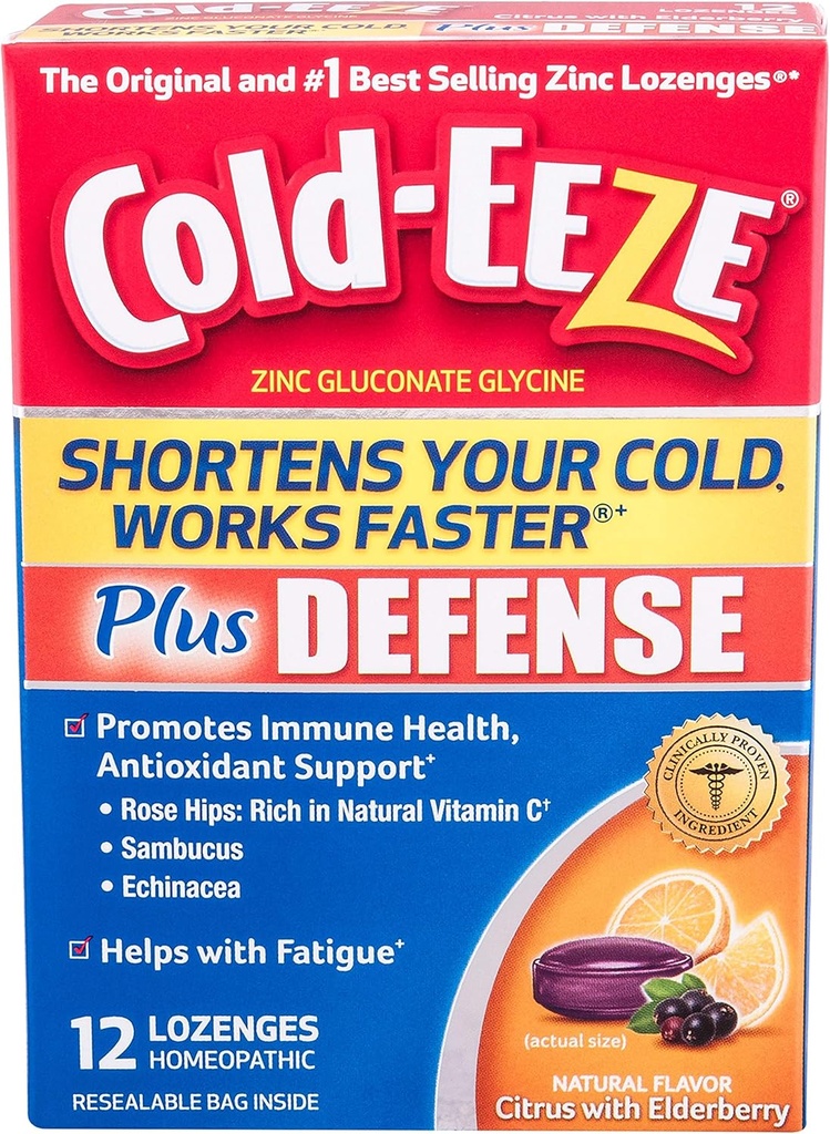 Cold-EEZE Plus Defense Cold-Shortening Lozenges, 12 Count, Cold Remedy, Elderberry 풍미를 가진 감귤류