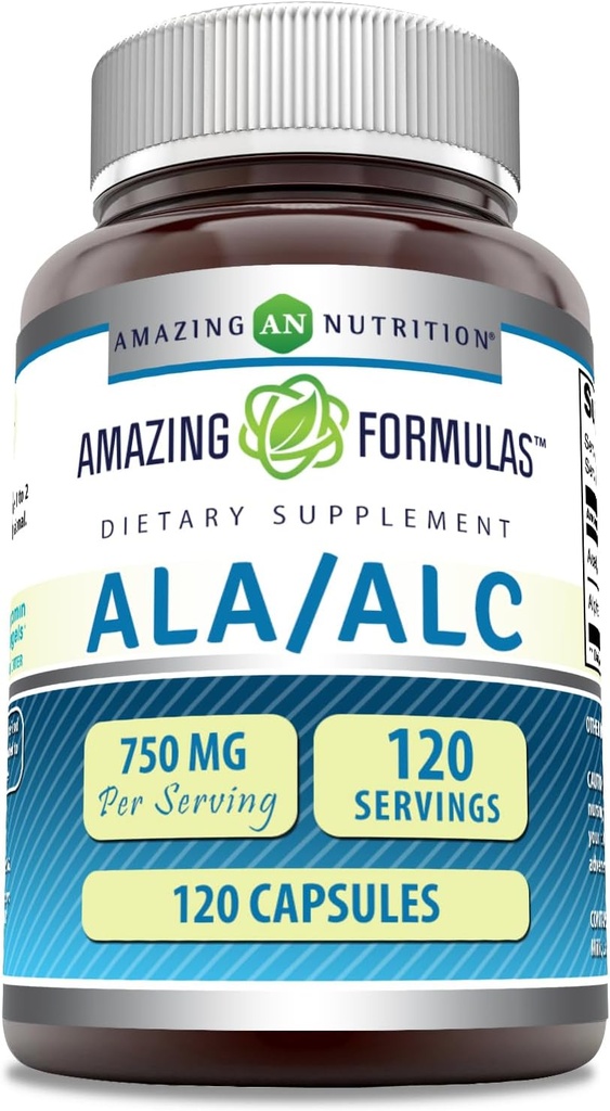 Amazing Formulas ALA/ALC (Alpha Lipoic Acid/Acetyl L-Carnitine) 보충 | 750 Mg Per 서빙 | 캡슐 | Non-GMO | 글루텐 프리 | 미국 (1 팩, 120 개)