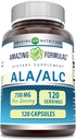 Amazing Formulas ALA/ALC (Alpha Lipoic Acid/Acetyl L-Carnitine) 보충 | 750 Mg Per 서빙 | 캡슐 | Non-GMO | 글루텐 프리 | 미국 (1 팩, 120 개)