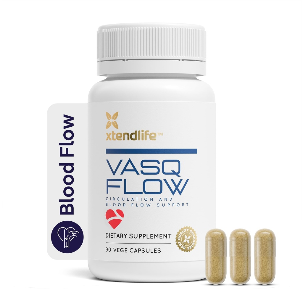 Xtendlife VasQFlow Nitric 산화물 승압기 - 순환, 혈액 흐름, 심장 및 근육 지원 - Red Spinach Extract & Aged Garlic - 1 개월 공급 (90 개)