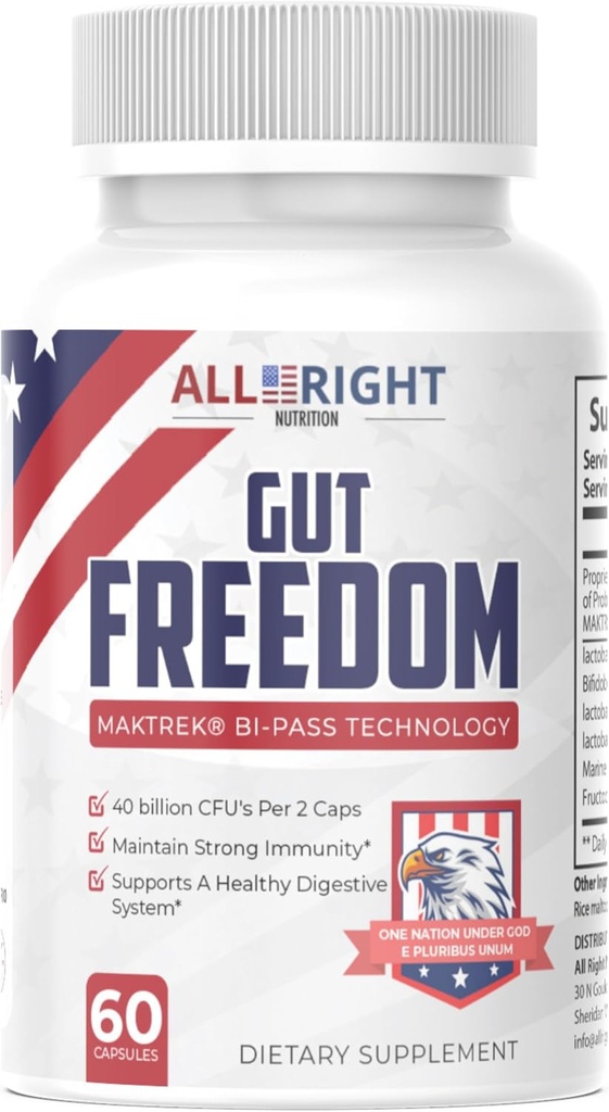 Gut Freedom - Gut 건강을위한 Probiotic - 40 억 CFUs - 60 캡슐