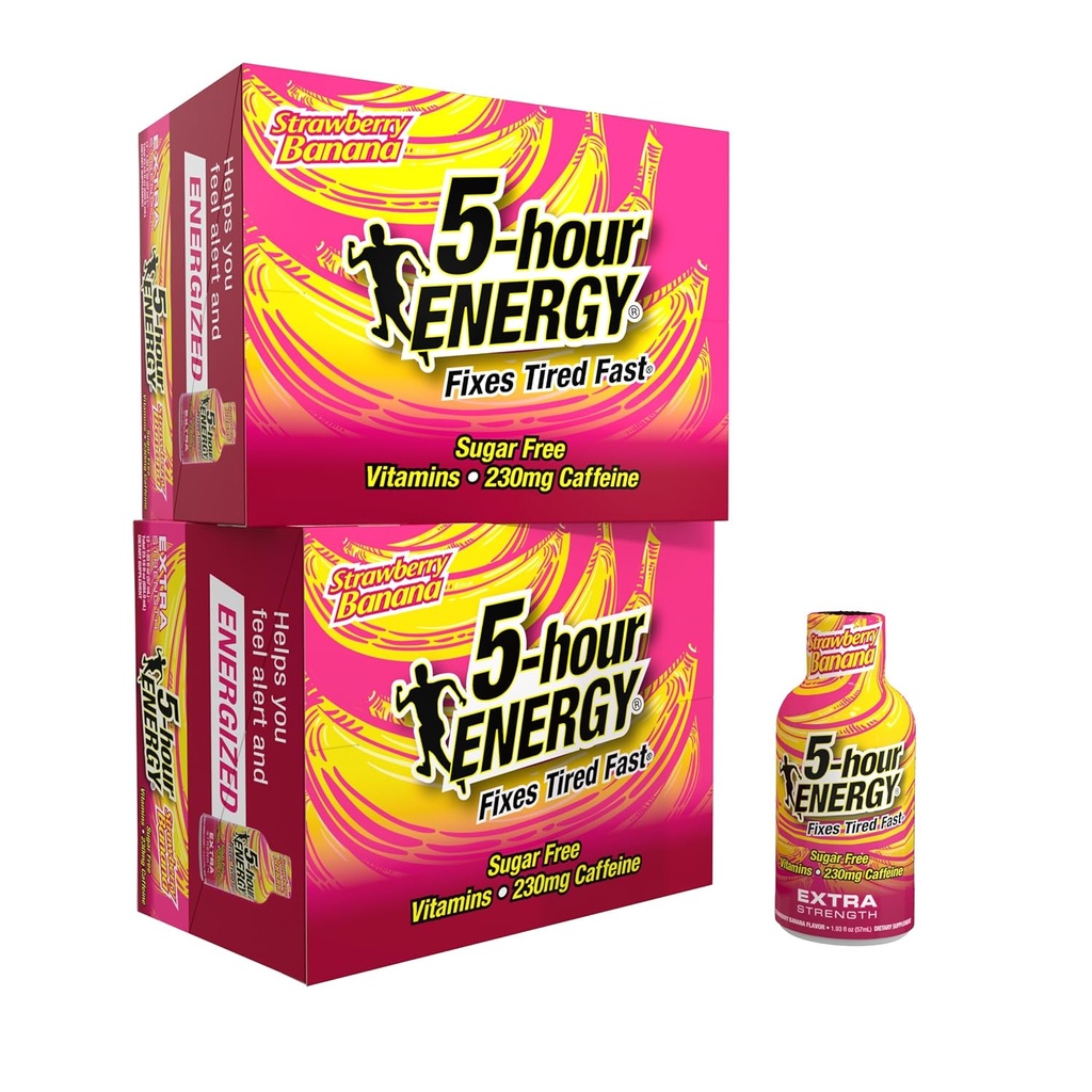 5 시간 ENERGY 여분 힘 에너지 탄, Strawberry 바나나나 맛 (1.93 oz., 24 조사) 설탕 자유로운 & 영 칼로리, B 비타민 & 아미노산, 230mg Caffeinated 에너지 탄, 규정식 보충교재