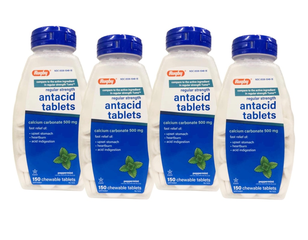 럭비 칼슘 탄산염 500mg Antacid 정제 Peppermint, 일정한 Strengh, 150 Chewable 정제 - 4 팩