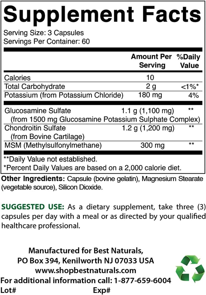 제일 자연적인 글루코사민 Chondroitin와 MSM & 마그네슘 산화물 500 mg