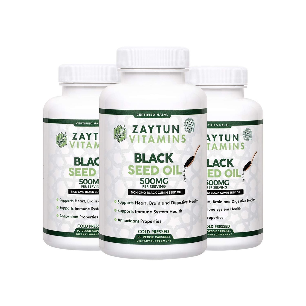 Halal Black Seed Oil (3-Pack) Cold-Pressed Nigella Sativa, 심장, 뇌, 관절, 면역력, 비 GMO, 미국에서 만든 - Halal Vitamins