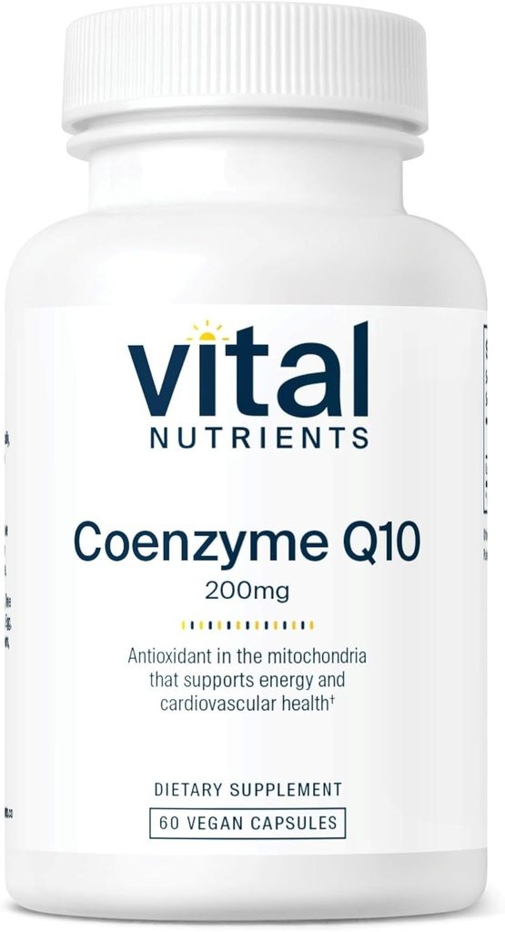 Vital Nutrients CoQ10 200mg | Vegan Supplement | CoEnzyme Q10의 유력한 산화방지제 심장 건강 및 에너지 레벨 지원 * | 글루텐, 유제품 및 소이 무료 | 비 GMO | 60 캡슐