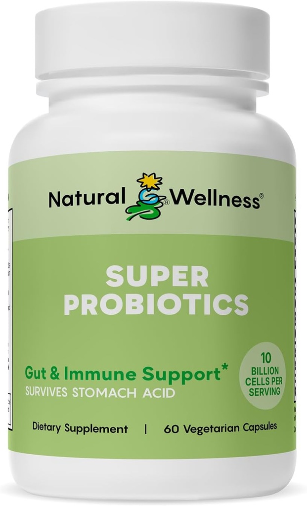 Natural Wellness Super Probiotic + Prebiotic Blend – 8 Strains를 가진 10 억 CFUs – 소화 건강, Gut Balance & 면역 지원을위한 여성 및 남성을위한 Probiotics – Non-GMO, 30 일 공급