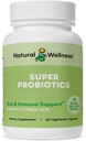 Natural Wellness Super Probiotic + Prebiotic Blend – 8 Strains를 가진 10 억 CFUs – 소화 건강, Gut Balance & 면역 지원을위한 여성 및 남성을위한 Probiotics – Non-GMO, 30 일 공급