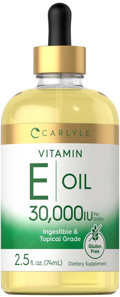 Carlyle Vitamin E Oil | 30,000 IU | 2.5 fl oz | Ingestible & Topical Grade | 피부의 습기를 공급 | 채식, 비 GMO, 글루텐 무료 보충
