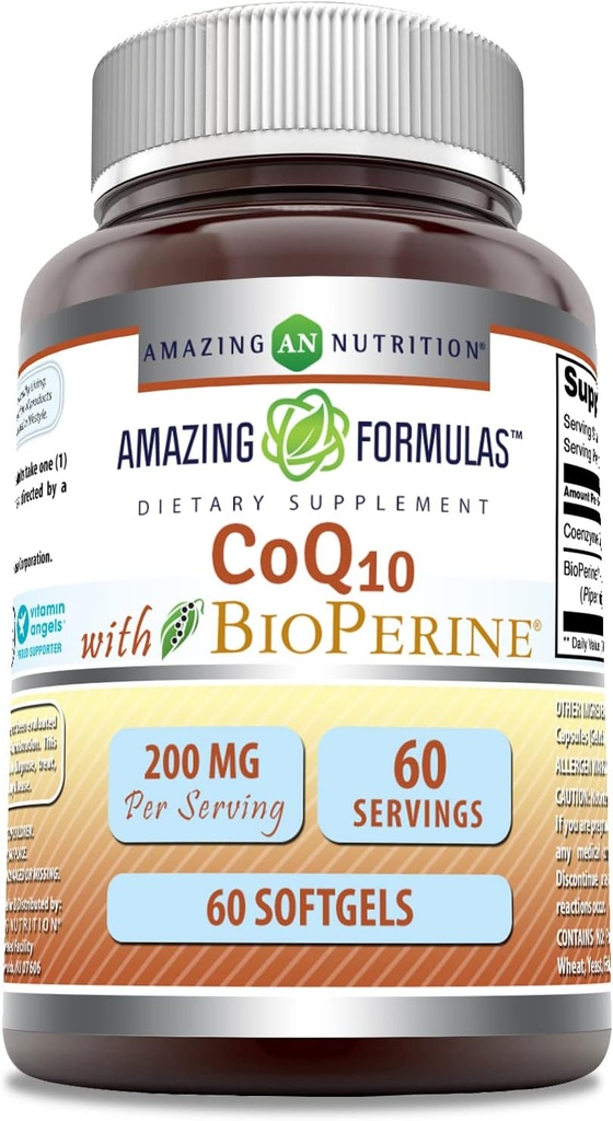Amazing Formulas CoQ10 with Bioperine Supplement | 서빙 당 200 Mg | 60 Softgels | Non-GMO | 글루텐 프리 | 미국