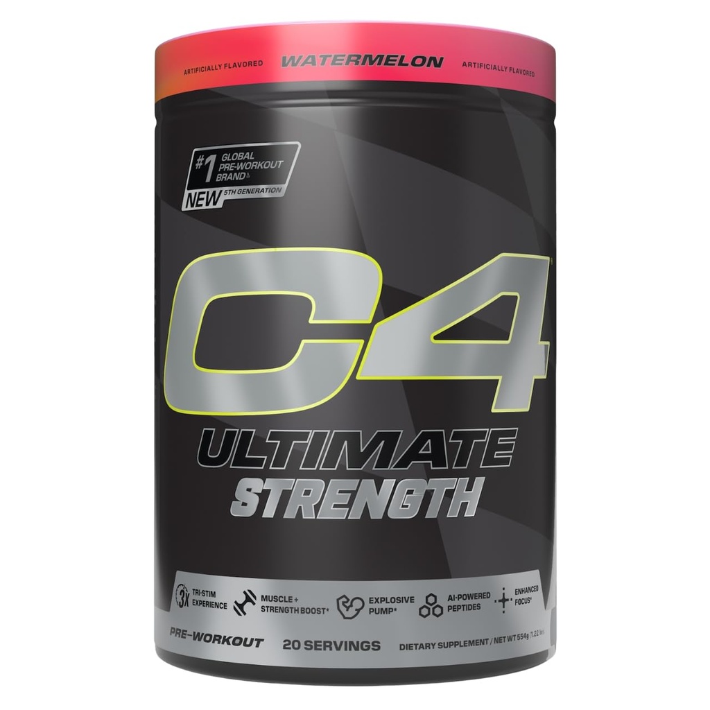 Cellucor C4 궁극적 인 힘 전 운동 분말 - Tri-Stim 경험 300mg Caffeine+TeaCrine+Dynamine - Creatine & Beta-Alanine - 남자 & 여자를 위한 에너지 보충교재 - 수박, 20의 서빙