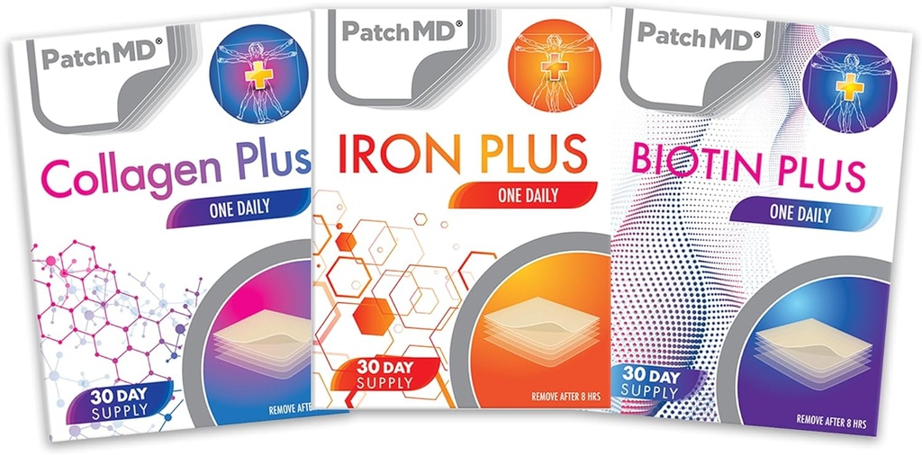 Iron Plus, Collagen, & Biotin Plus 토픽 패치 번들 - 30 일 공급
