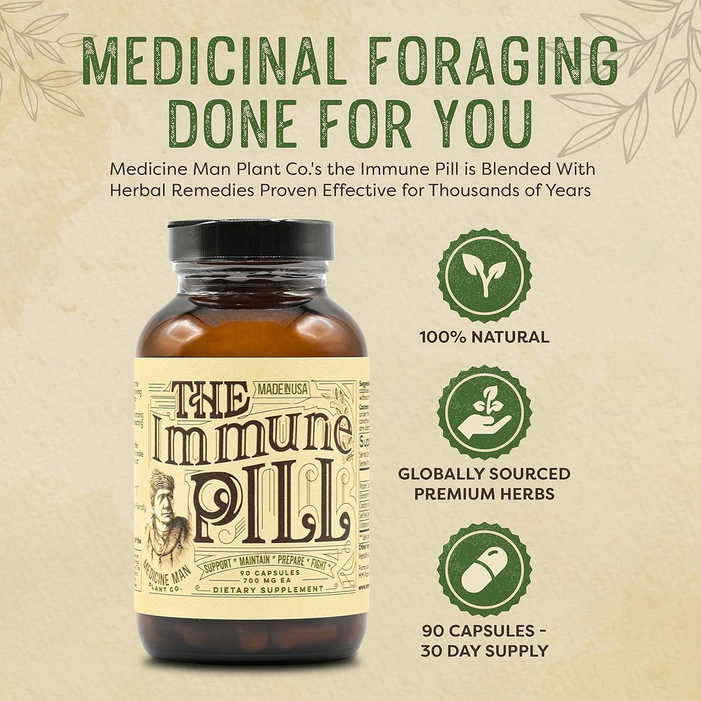 Immune Pill 90 캡슐 - 면역 체계 지원 w/Vitamin C, Elderberry 과일, Prunella Vulgaris, Echinea & Cordyceps 버섯 캡슐 - 성인 & 아이를 위한 Immune 체계 승압기/Immune 승압기
