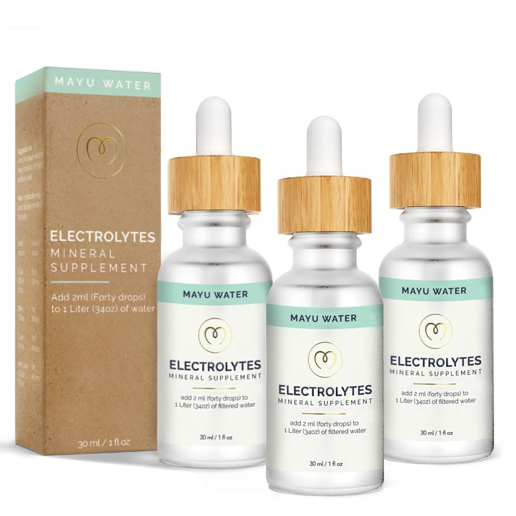 MAYU Electrolyte Water Drops - 식수, 수화 에센셜 광물 혼합을위한 빠른 흡수 미네랄 드롭 - 100 % 순수 천연 광물, 탈수 솔루션, 설탕 무료 전해질 -30 ml (3)