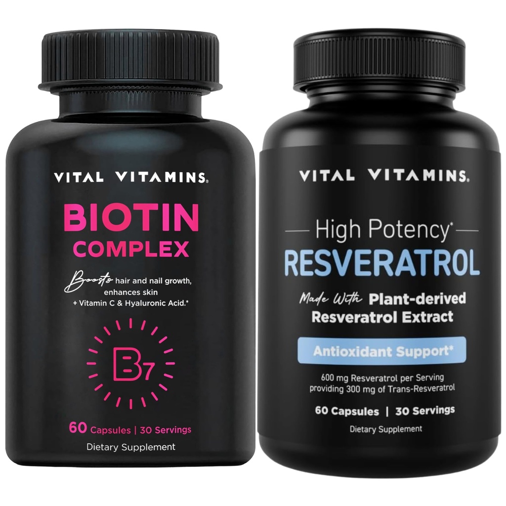 Vital Vitamins Biotin Complex 캡슐 + Resveratrol 캡슐