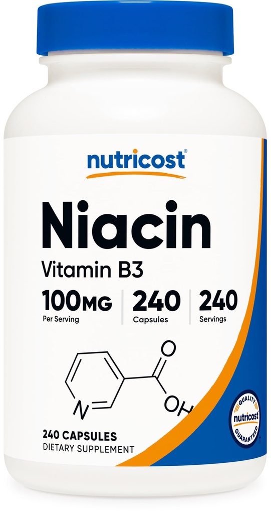 Nutricost Niacin (비타민 B3) 100mg, 240 캡슐 - Flushing, Non-GMO, 글루텐 무료
