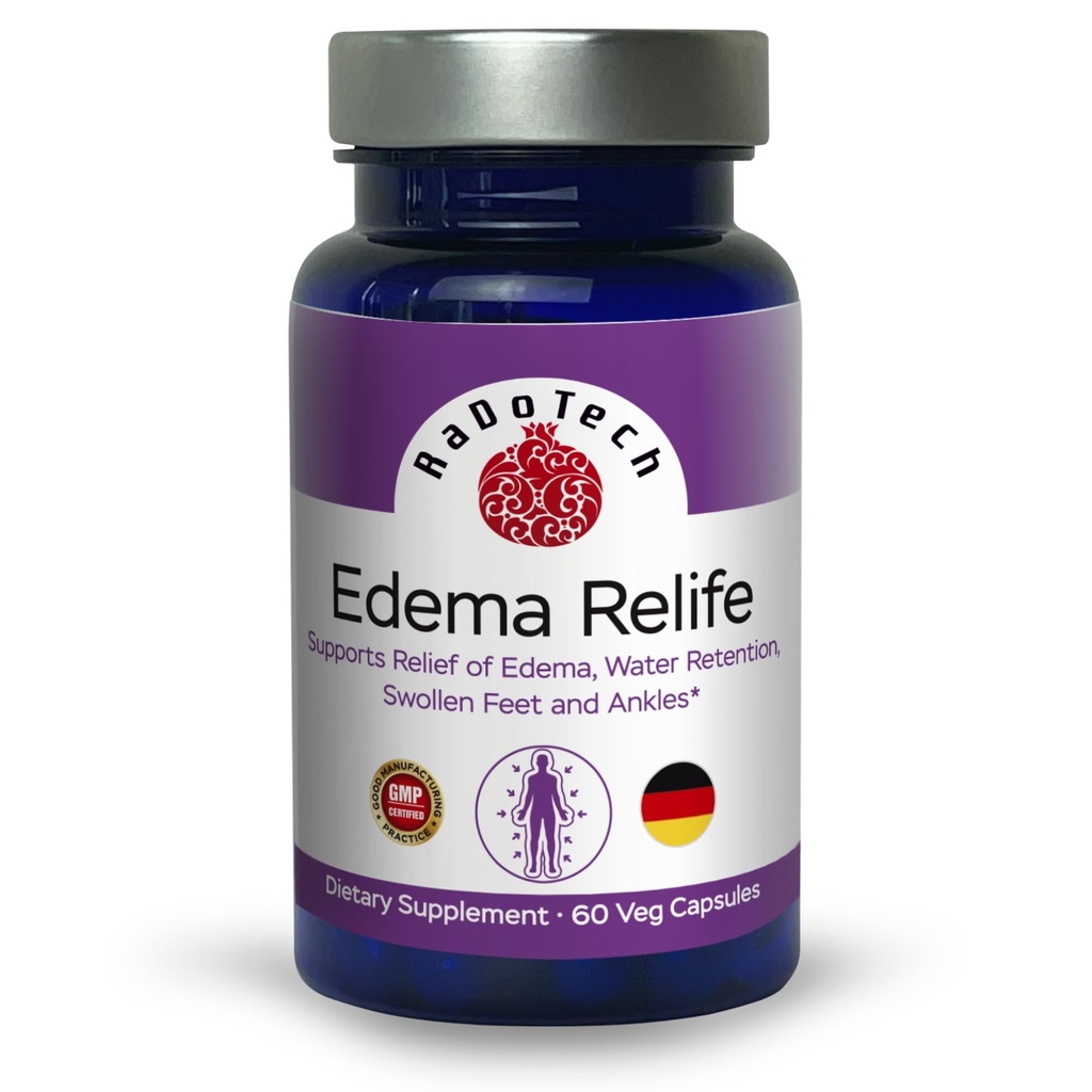 Edema Relife는 Edema, 물 보유, Swollen 발 및 발목 60 Veg 캡슐 GMP의 기복을 지원합니다 - (1의 포장)