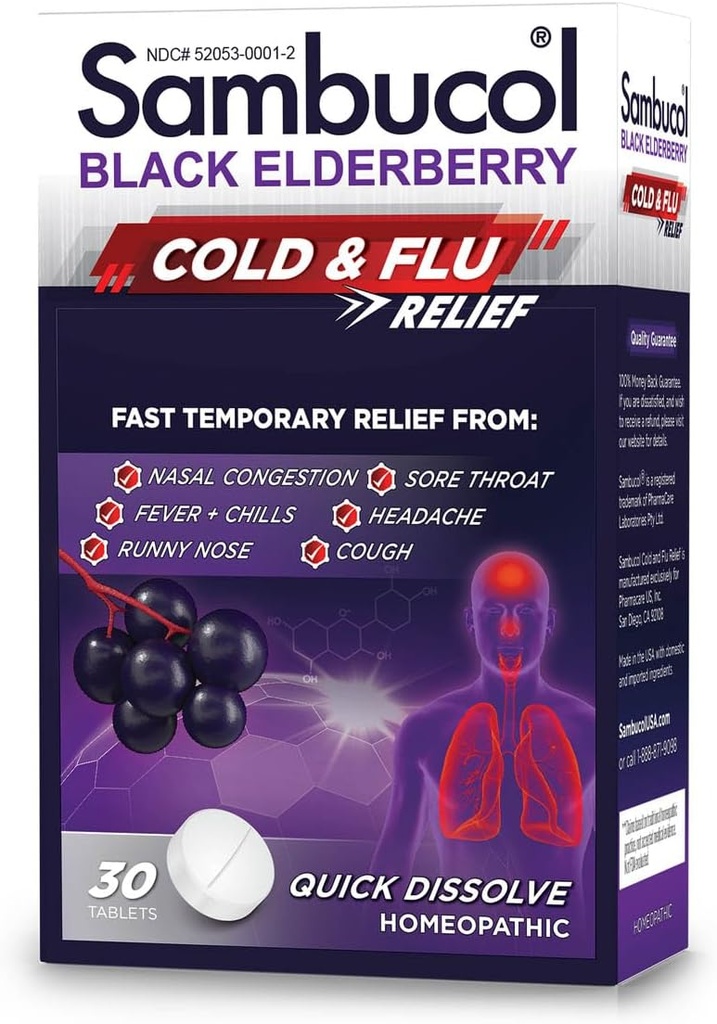Sambucol 감기와 불 구호 정제 - Homeopathic 찬 약, 성인, 감기를 위한 까만 Elderberry, 아연 찬 Remedy - 30 조사