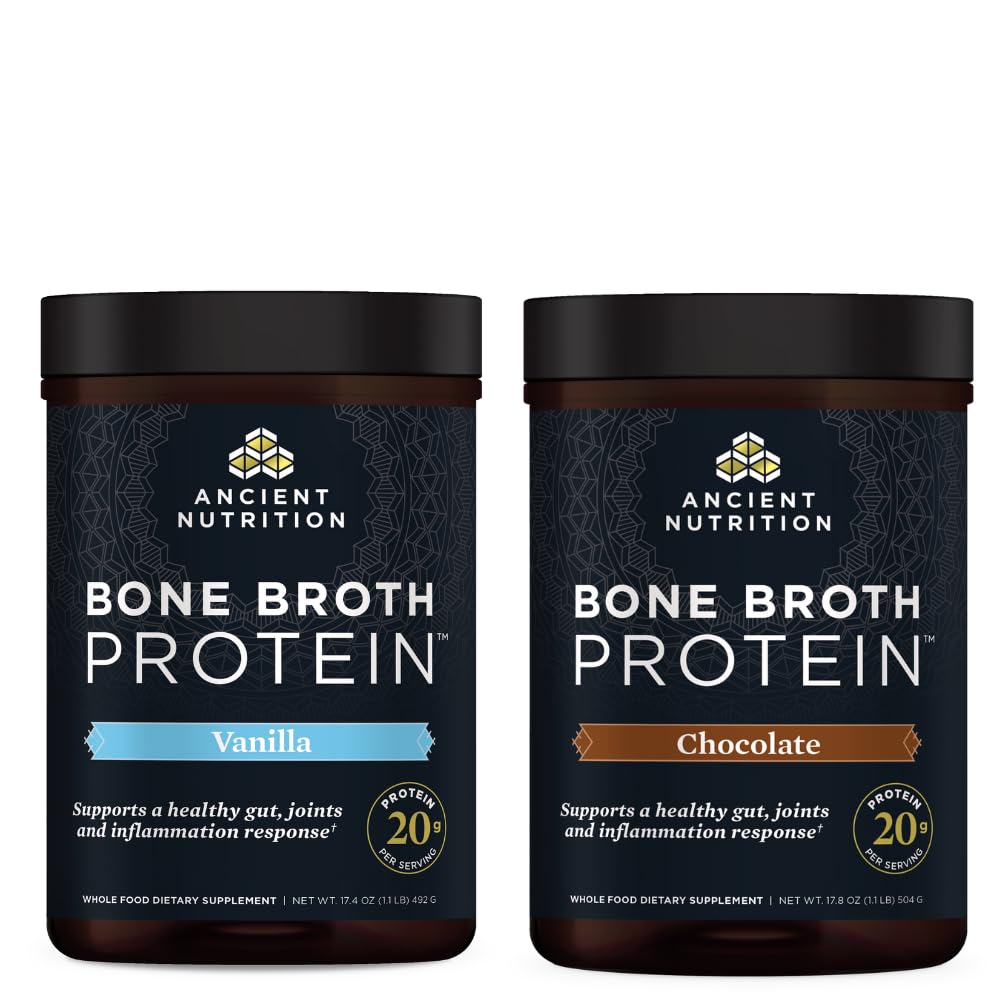 고대 영양 뼈 Broth 단백질 분말, 바닐라, 20 서빙 + 뼈 Broth 단백질 분말, 초콜릿, 20 서빙