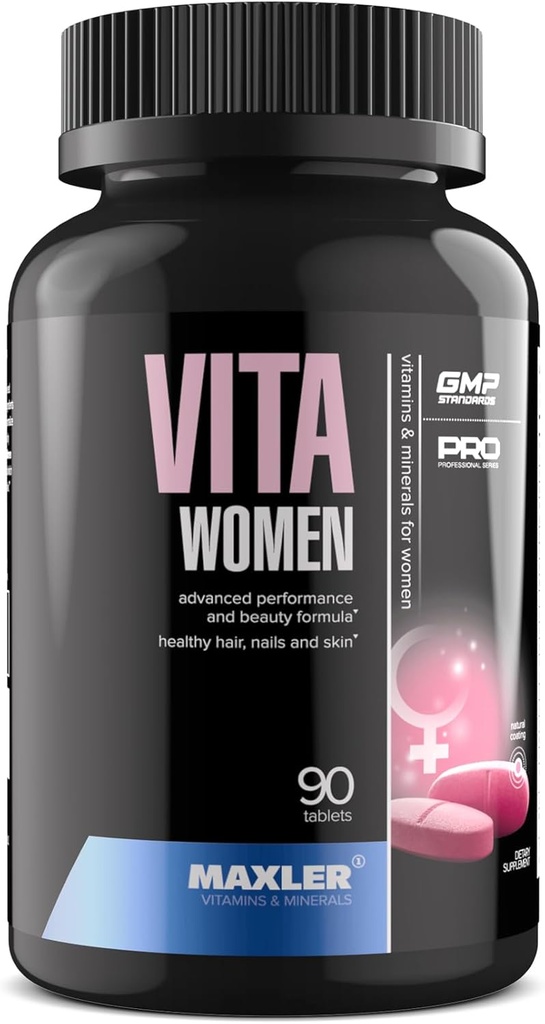 여성용 Maxler VitaWomen Premium Multivitamin - 여성용 보충제 - 헤어 스킨과 손톱 비타민 A B C D E K, Omega-3, Biotin, 산화 방지제, 효소 - 90 정제