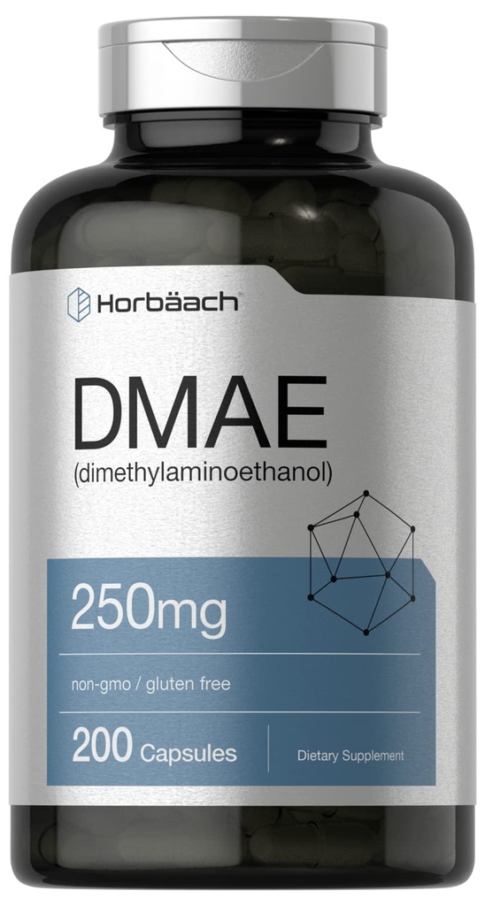Horbaach DMAE 보충교재 | 250mg | 200 캡슐 | Non-GMO, 글루텐 프리 | DMAE Bitartrate