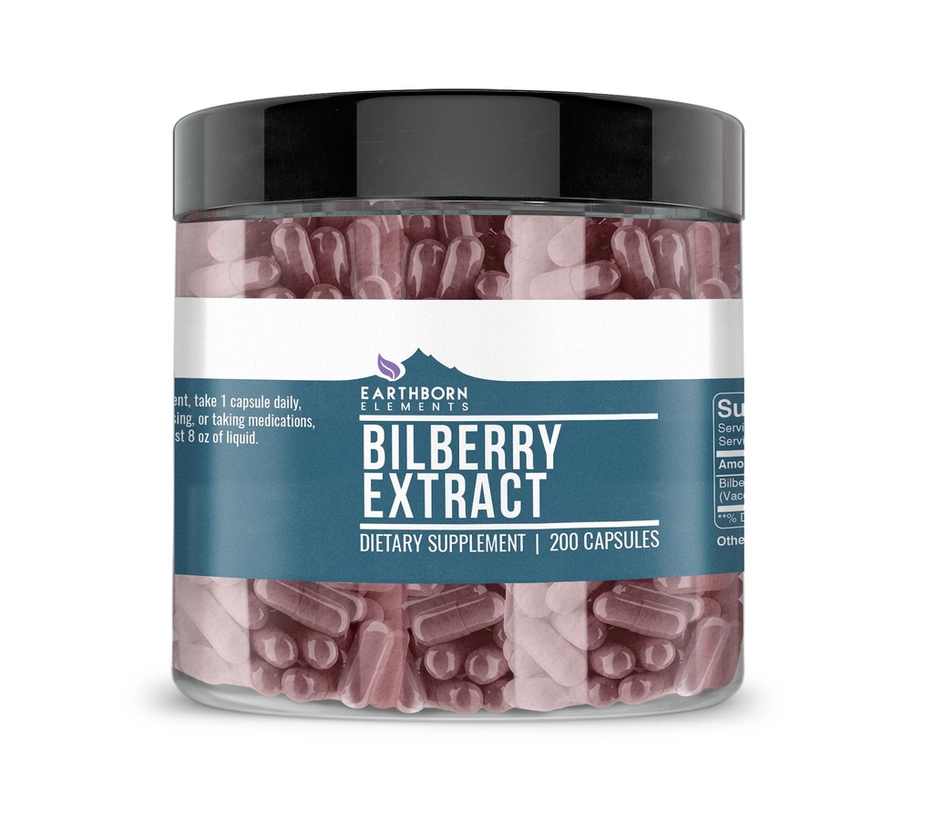Earthborn 성분 Bilberry 추출물 200의 캡슐, 순수한 & Undiluted, 첨가물 없음