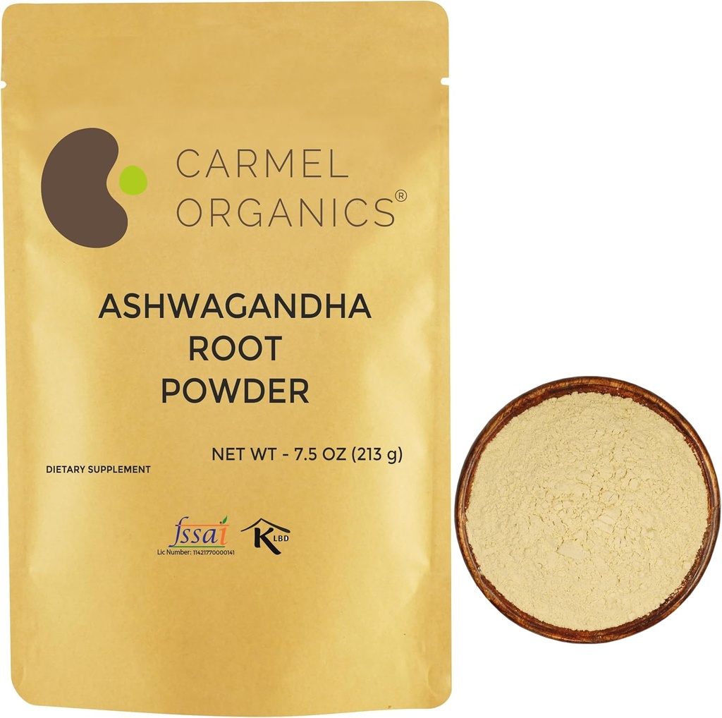 CARMEL ORGANICS Ashwagandha 뿌리 분말 7.5 Ounce, 비 GMO & 글루텐, 자연, 아니아 Somnifera, 추가 보존 없음, 인도 농부에서 직접 소스