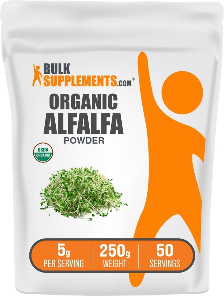 BulkSupplements.com 유기 Alfalfa 잔디 분말 - Alfalfa 보충교재, 녹색 Superfood 분말 - Vegan & 글루텐 무료, 서빙 당 5g, 250g (8.8 oz) (팩 1)