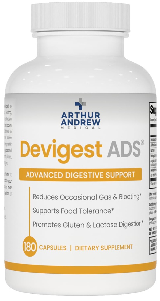 Arthur Andrew Medical - Devigest ADS, 고급 소화 지원, Lactose Intolerance 및 Casein Sensitivities, Vegan, Non-GMO, 180 캡슐에 대한 완화