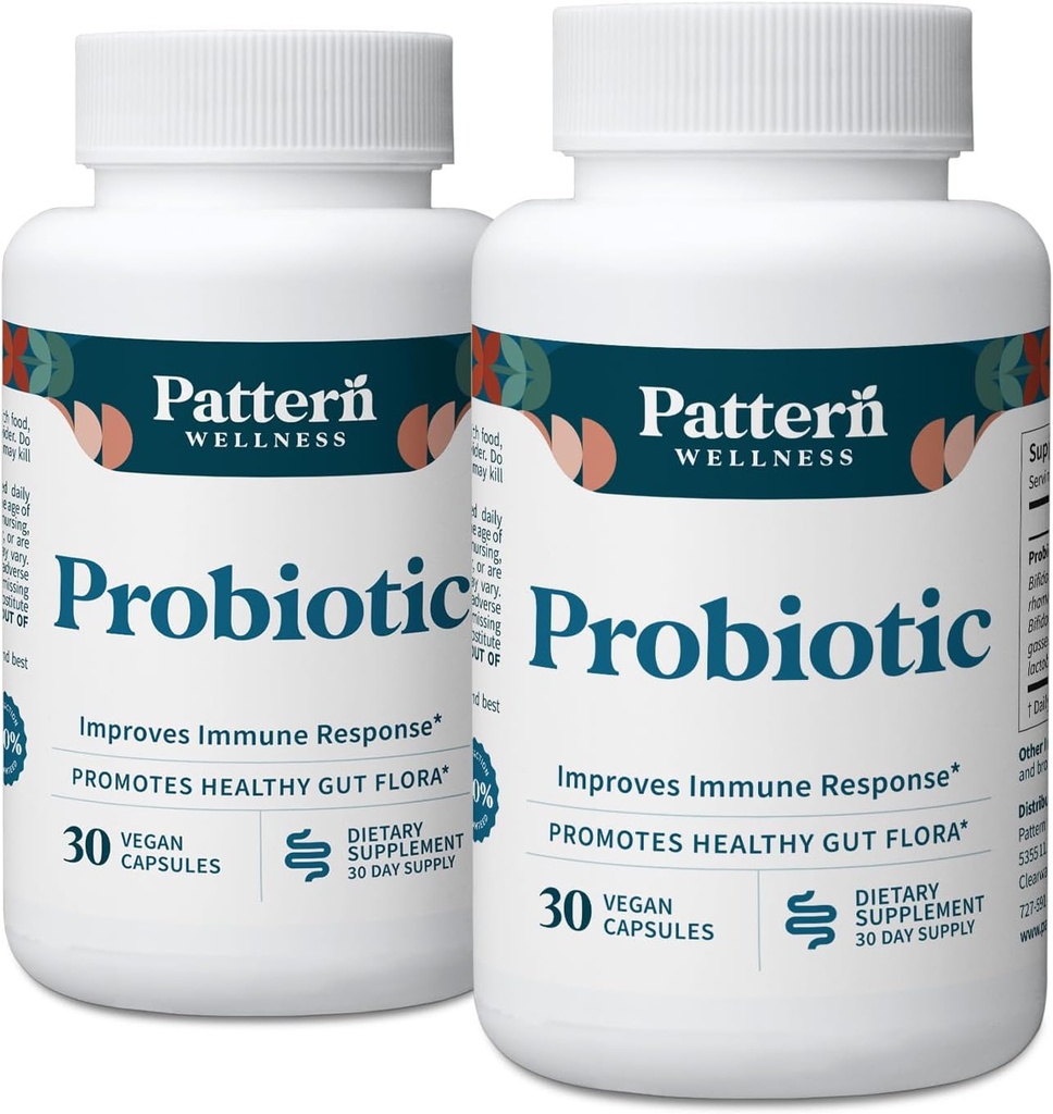 패턴 웰빙 Probiotic 보충 - 51 억 CFU - 소화 균형 및 Gut Wellness 지원 - 심하게 Sourced, Non-GMO - 60 Vegan 캡슐